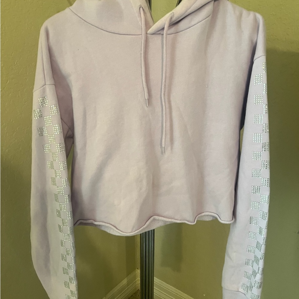 Brand New Forever 21 Lavender Cropped Hoodie with Rhinestone Checkered Print